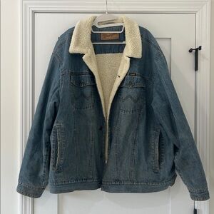 VTG 80s Wrangler Western M-159 Sherpa Lined Denim Jacket Corduroy Wrist Size XXL